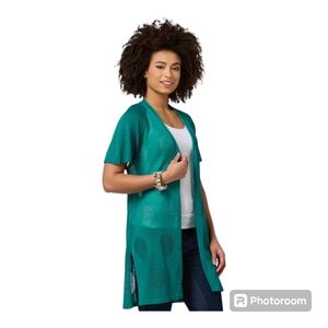 Cato Teal Tropic Paris Spring Sheer Open Cardi Size 14/16